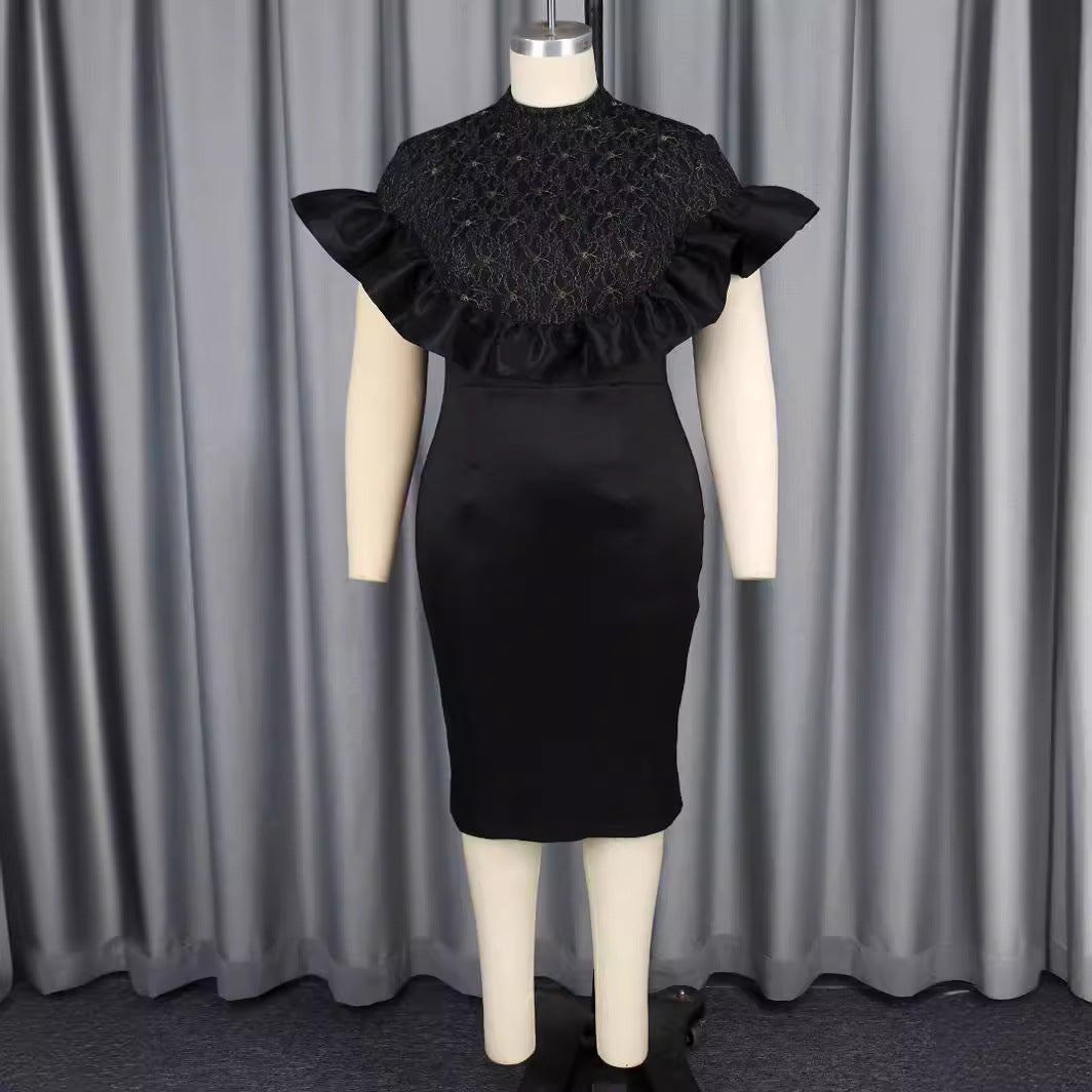 Damen Elegantes Kleid mit Rüschenausschnitt Drune
