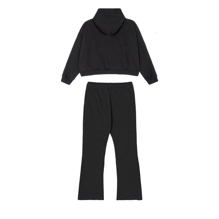 Damen Cropped-Kapuzenpullover und ausgestellte Sweathose Lounge-Set aus French-Terry Drune