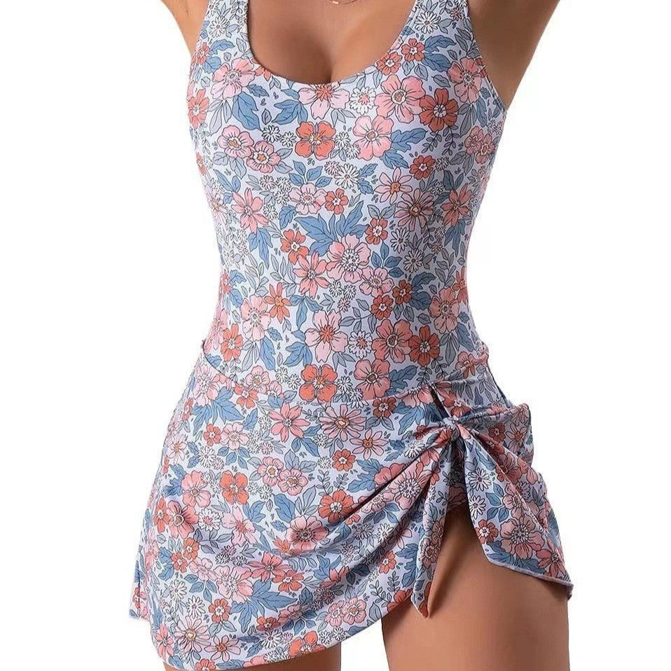 Damen Schwimmmode mit floralen Mustern und seitlichen Bindebändern Drune