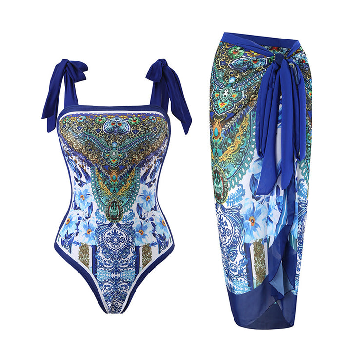 Damen Wickelrock mit elegantem Aquarell-Muster und Bindegürtel Drune