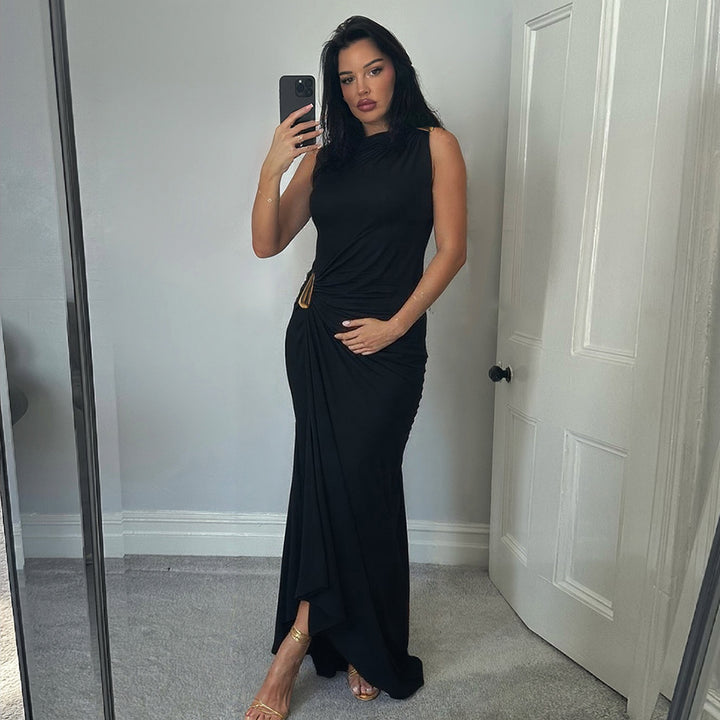 Damen Elegantes Maxikleid mit asymmetrischem Schnitt und Raffungen Drune