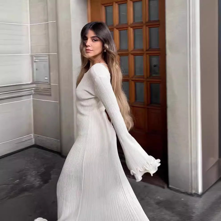 Damen Elegantes Strickkleid mit Rüschendetails und langen Ärmeln Drune