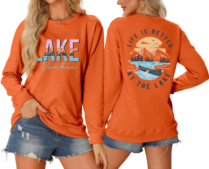 Damen Langarmshirt mit kreativem Lake-Motiv und lässiger Passform Drune
