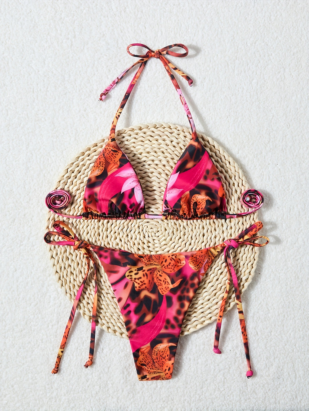 Damen Triangel-Bikini mit verstellbaren Bindebändern und animalischem Muster Drune