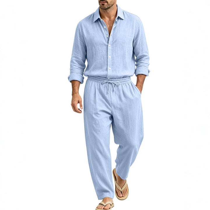 Herren Lässiges Leinen-Set Hemd und Relaxhose mit Tunnelzug Drune