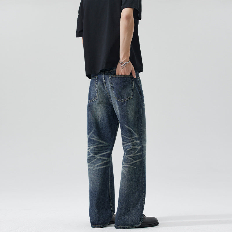 Herren Weite Flared-Jeans im Vintage-Look mit Whisker-Effekt Drune