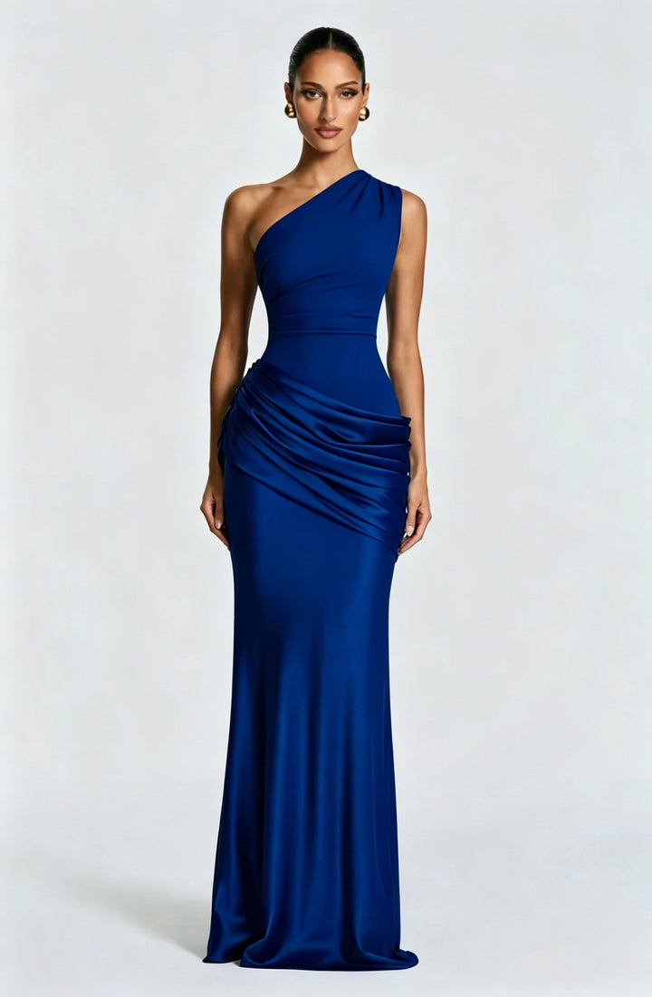 Damen Elegantes One-Shoulder Maxikleid mit fließenden Drapierungen Drune