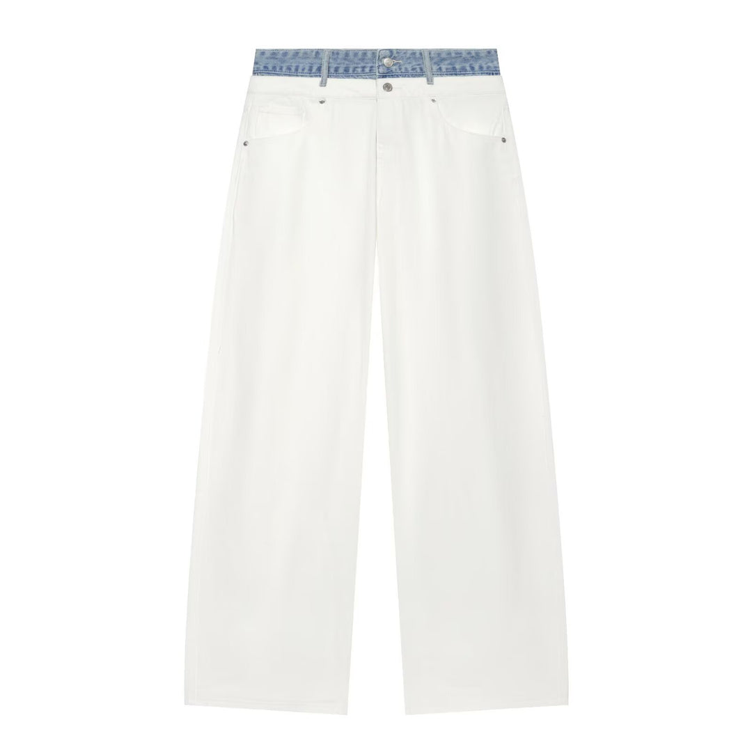 Damen Weitgeschnittene hochtaillierte Jeans mit Kontrast-Denimbund Drune