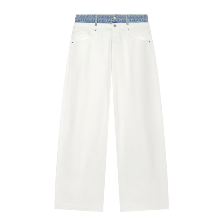 Damen Weitgeschnittene hochtaillierte Jeans mit Kontrast-Denimbund Drune
