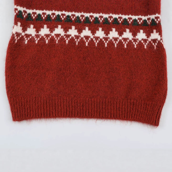 Damen Norwegermuster Strickpullover mit halbem Reißverschluss und Stehkragen Drune