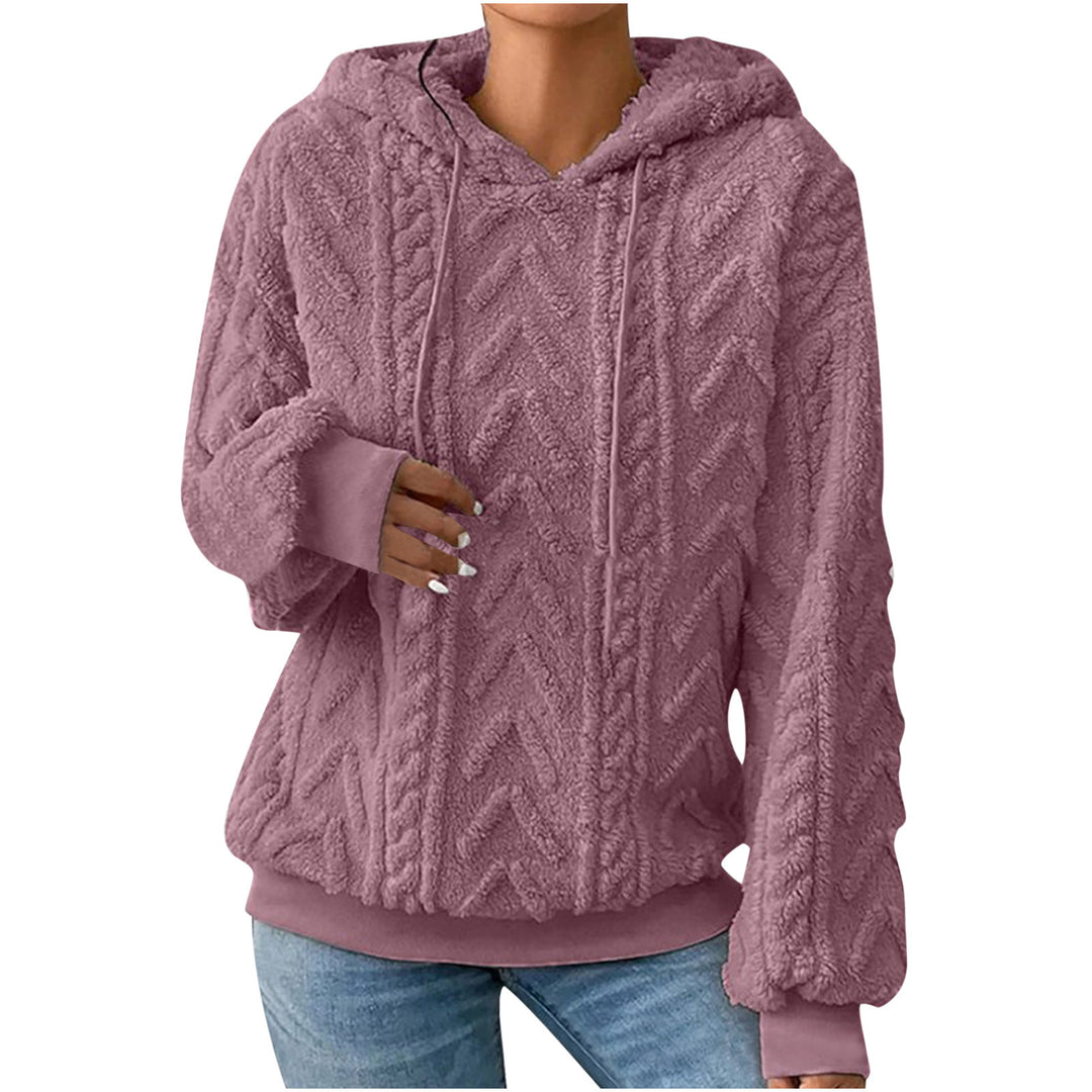 Damen nan kuscheliger Kapuzenpullover mit Zopfmuster Eingrifftaschen und Rippbündchen Drune