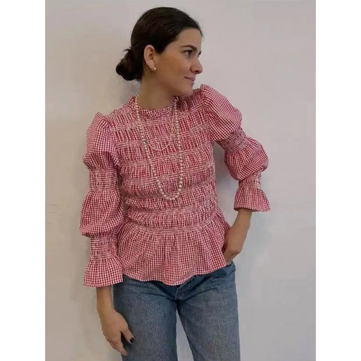 Damen elegante Bluse mit Rüschendetails und Smock-Effekt Drune