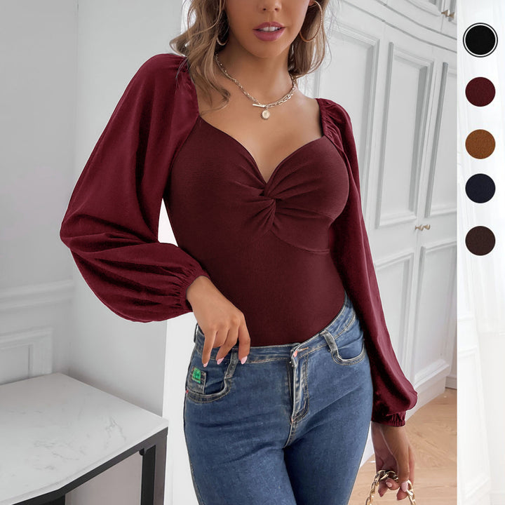 Damen Eleganter Bodys mit Puffärmeln Drune