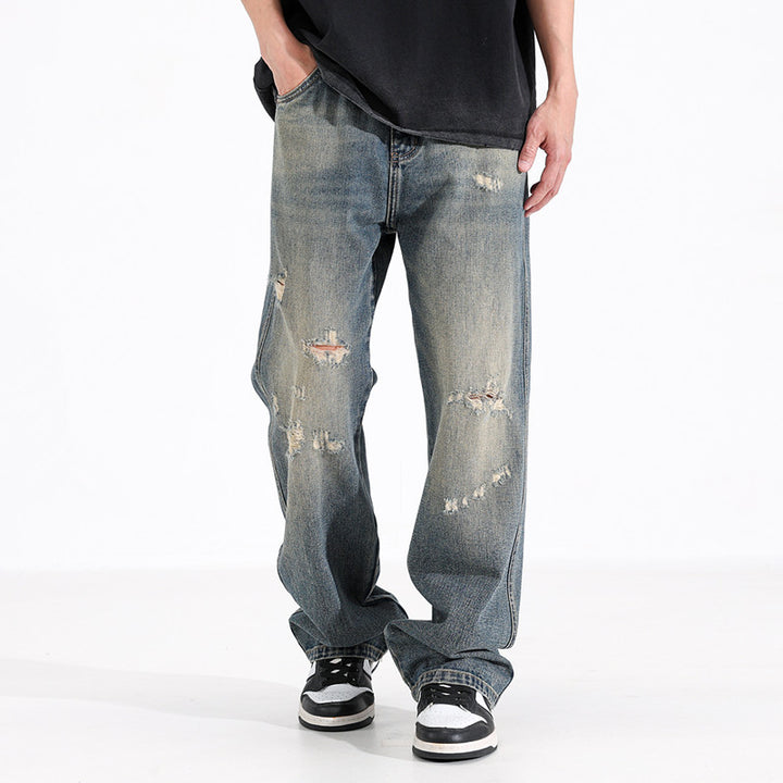 Herren Relaxed Fit Jeans mit Destroyed-Details Drune