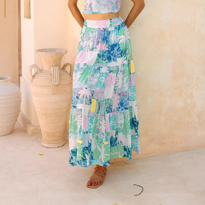 Damen Maxirock mit fließendem Schnitt und floralem Design Drune