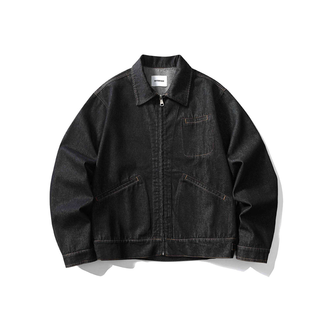 Unisex Boxy-Jeansblouson mit durchgehendem Reißverschluss und Workwear-Taschen Drune