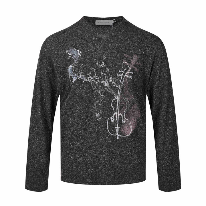 Damen Feinstrukturiertes Langarmshirt mit Rundhalsausschnitt und filigranem Grafikprint Drune