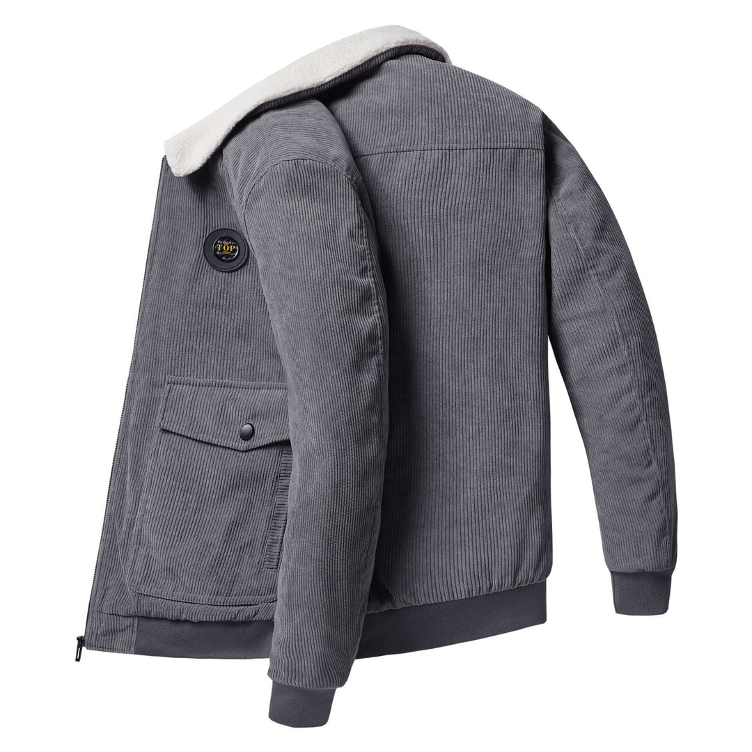 Herren nan gefütterte Cordjacke mit Sherpa-Innenfutter, Reißverschluss und aufgesetzten Klappentaschen Drune