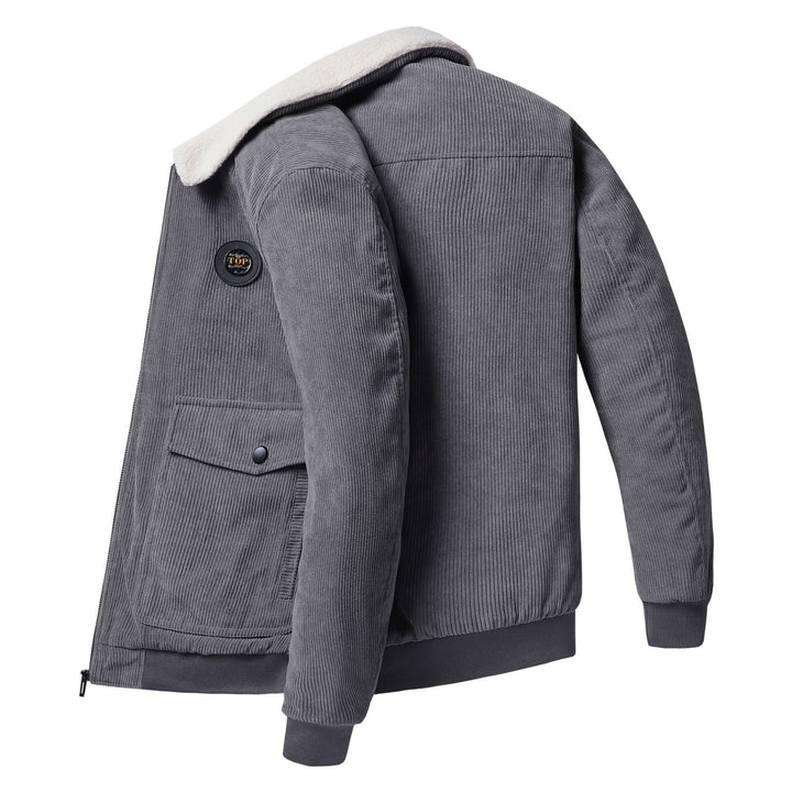 Herren  Cordjacke mit Sherpa-Futter, Reverskragen und aufgesetzten Pattentaschen im Bomberstil Drune