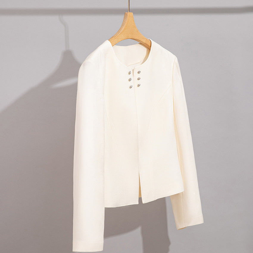 Damen Kurzblazer im minimalistischen Fit mit Perlen-Knopfbesatz und taillierter Schnitt Drune