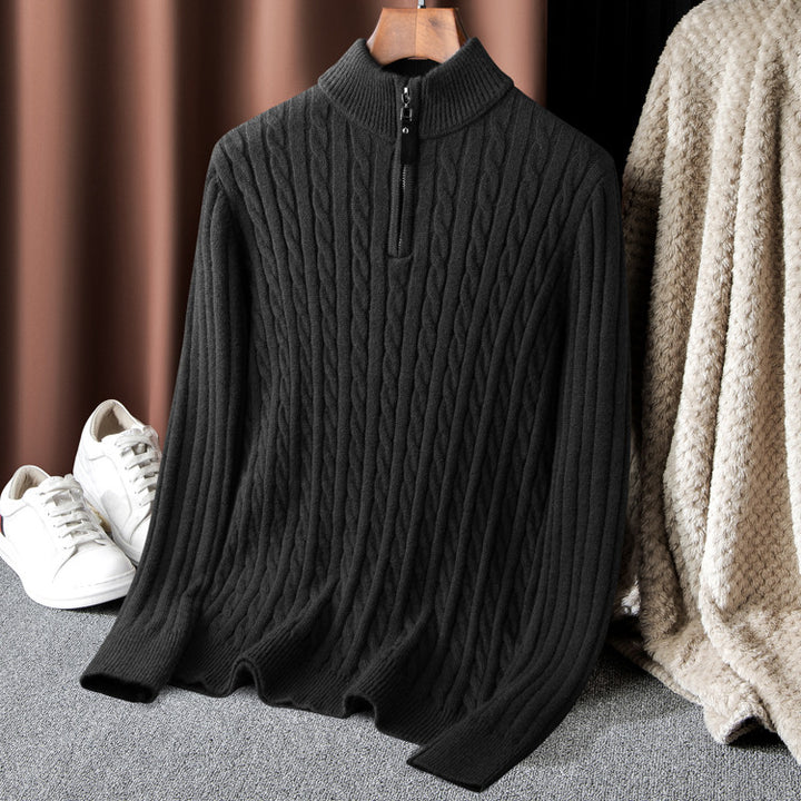 Herren eleganter Strickpullover mit halbem Reißverschluss und Kabelmuster Drune