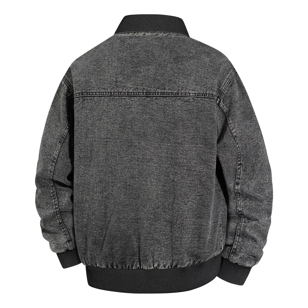 Herren Denim-Bomberjacke mit Rippkragen und Druckknopfverschluss Drune
