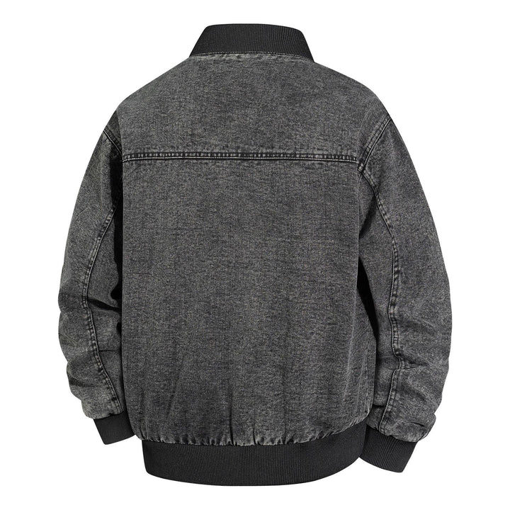 Herren Denim-Bomberjacke mit Rippkragen und Druckknopfverschluss Drune