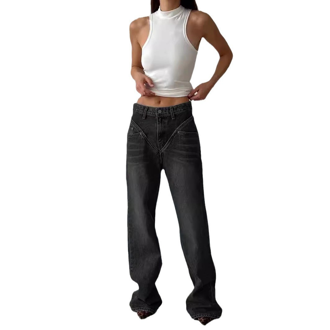 Damen Weit geschnittene Jeanshose mit einzigartigem Design Drune