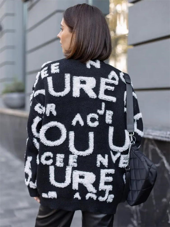Damen übergroßer Pullover mit auffälligem Schriftzug und weichem Material Drune