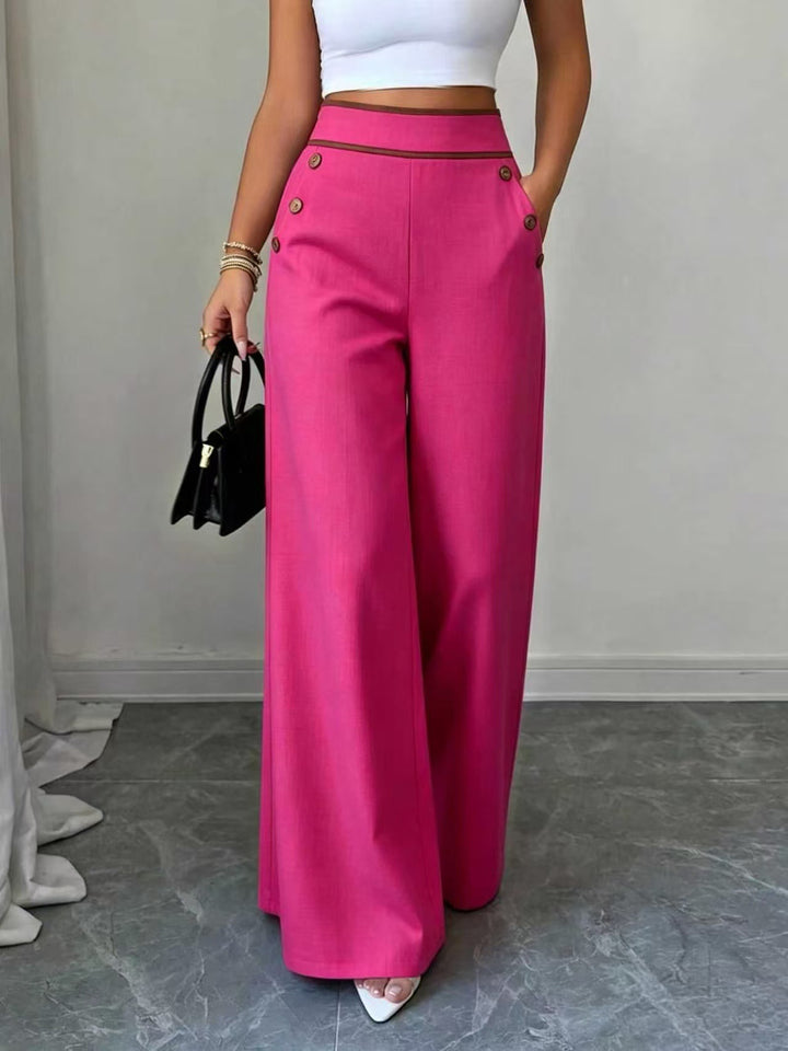 Damen Hochtaillierte Palazzo-Hose mit Zierknöpfen und weitem Bein Drune