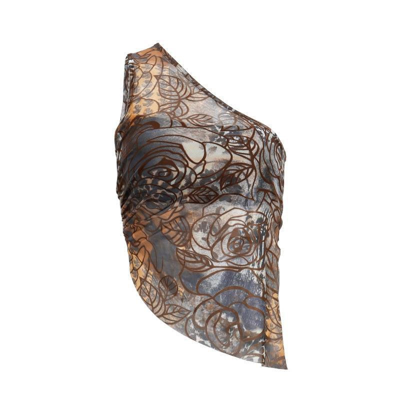 Damen Transparentes Spitzenoberteil mit floralem Muster und asymmetrischem Saum Drune