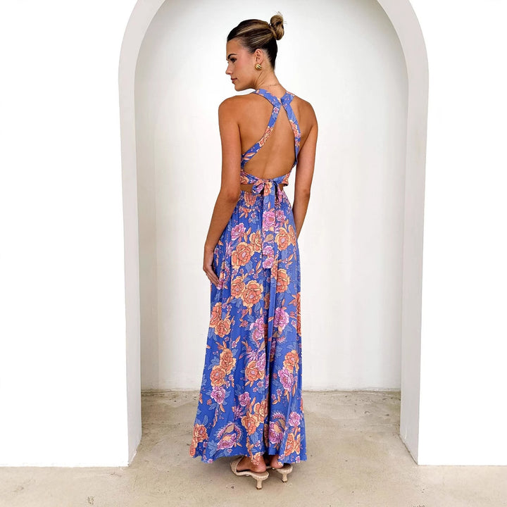 Damen Maxikleid mit hochgeschlossenem Ausschnitt und floralen Akzenten Drune