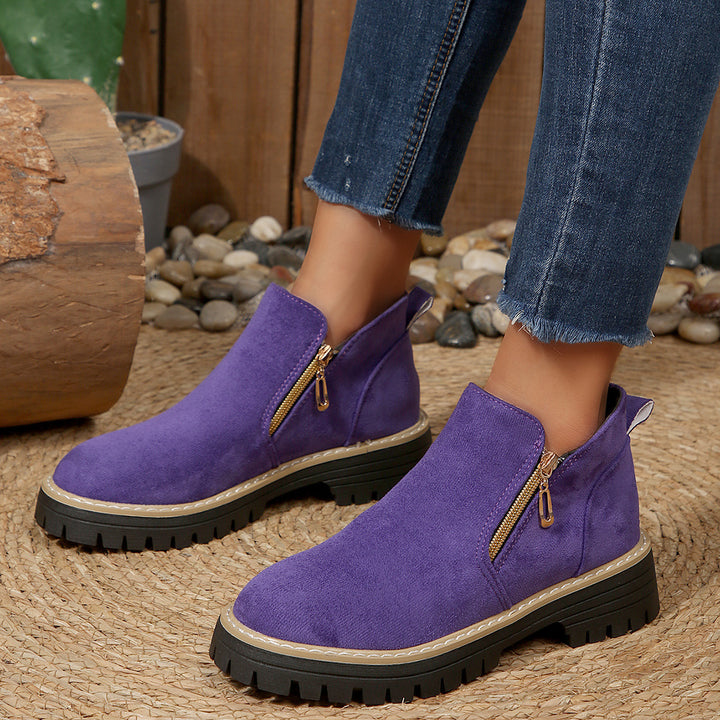 Damen Kurzschaft-Stiefelette aus Veloursoptik mit robust profilierter Sohle und seitlichem Reißverschluss Drune