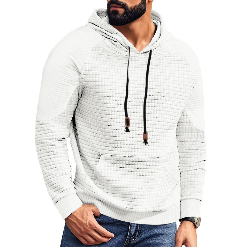 Herren nan gequilteter Kapuzenpullover mit quadratischer Struktur und Kängurutasche Drune