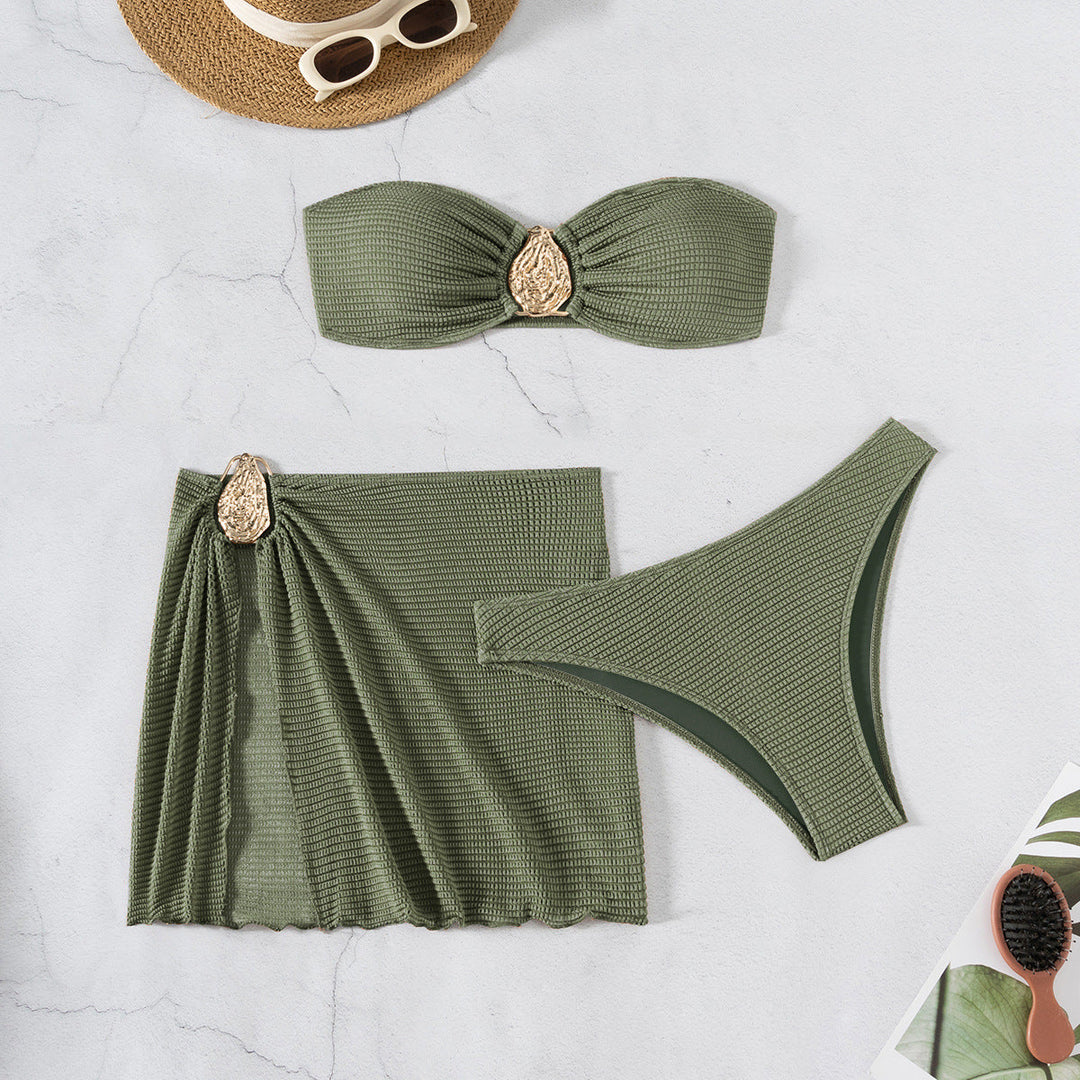 Damen Bandeau-Bikini-Set mit schickem Faltendetail Drune