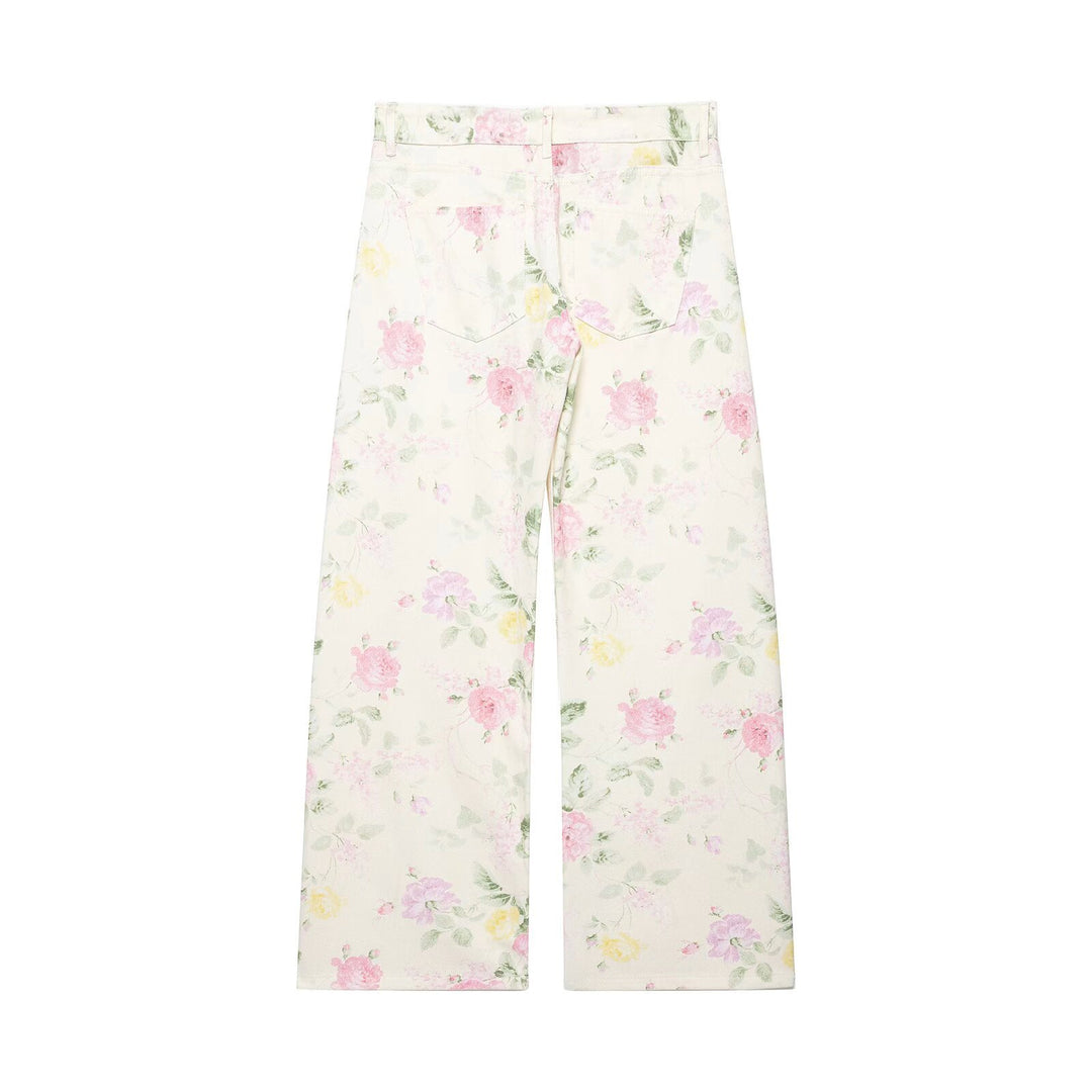 Damen Hochtaillierte weite Jeanshose mit floralem Alloverprint Drune