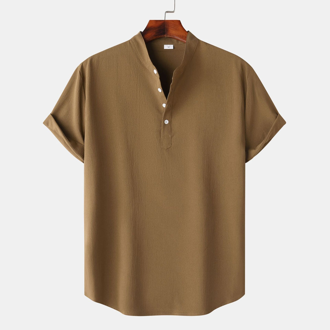 Herren Kurzarmhemd mit modernem Henley-Design und funktionalen Knöpfen Drune