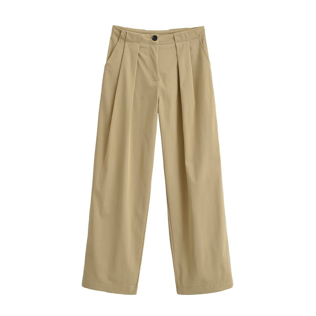 Damen Weite High Waist Hose mit Bundfalten, Bügelfalte und Eingrifftaschen Drune