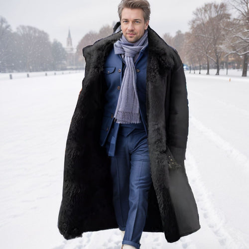 Herren Langer Relaxed-Fit Mantel mit Teddykragen und verdeckter Knopfleiste Drune