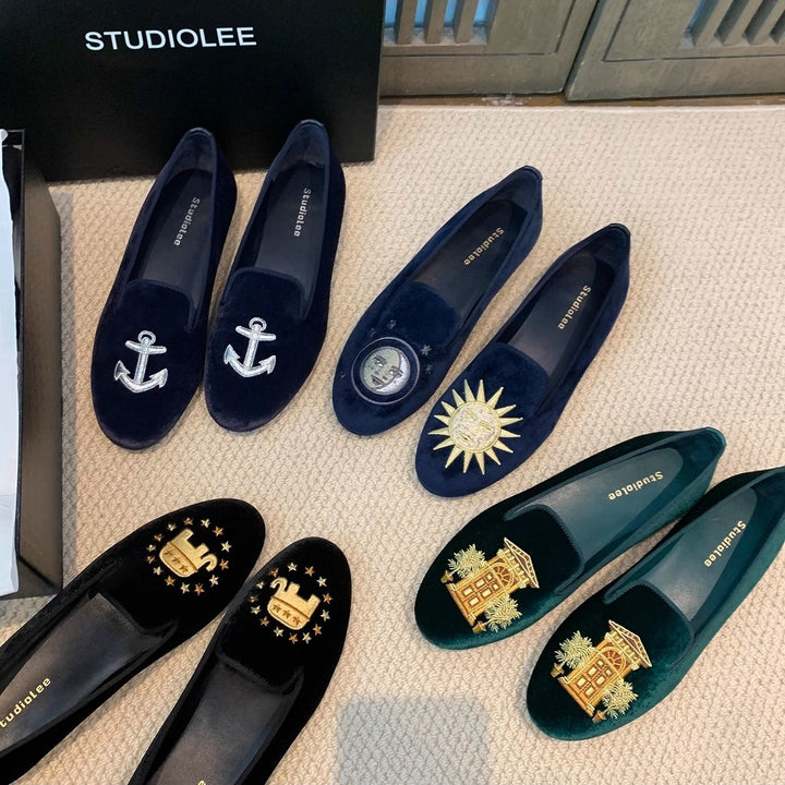 Damen bestickte Samt Slipper Drune