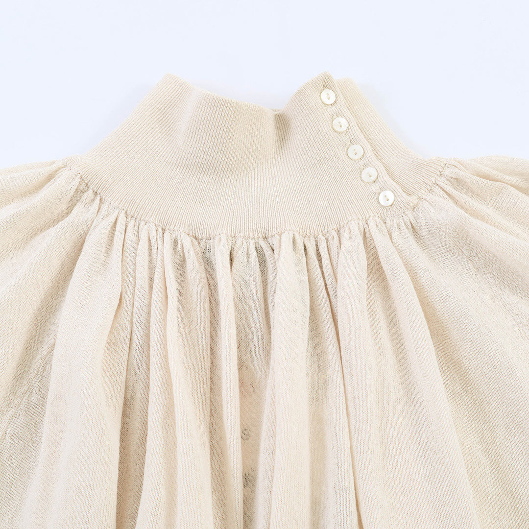 Damen Plissierter Feinstrick-Pullover mit Stehkragen und Ballonärmeln Drune