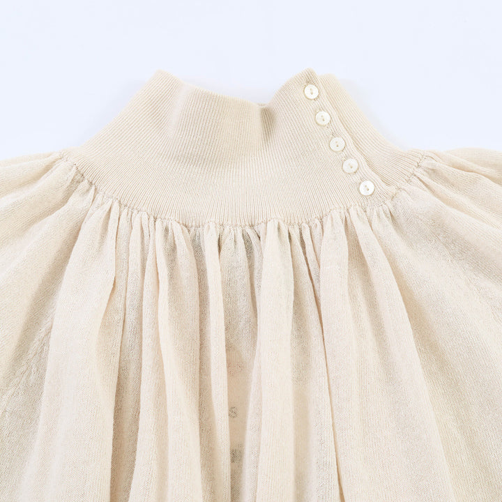 Damen Plissierter Feinstrick-Pullover mit Stehkragen und Ballonärmeln Drune