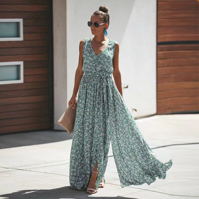 Damen Maxikleid mit floralem Schnitt und schickem Taillengürtel Drune