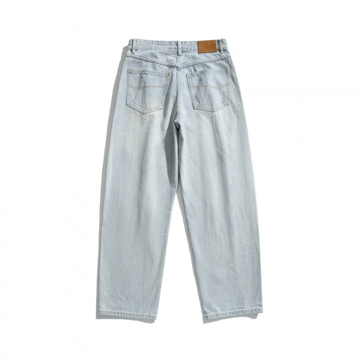 Damen Baggy-Denimhose mit hohem Bund, Destroyed-Details und geradem Bein Drune