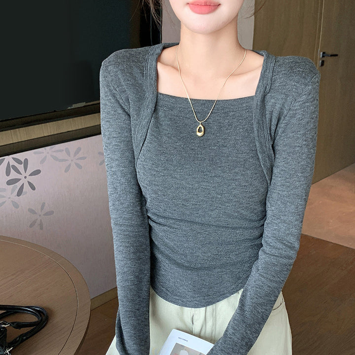 Damen Elegantes Langarmshirt mit quadratischem Ausschnitt Drune