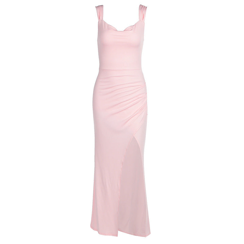 Damen Figurbetontes Maxi-Kleid mit elegantem Schlitz und Raffungen Drune