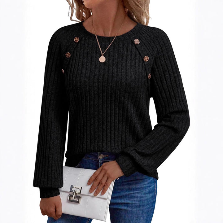 Damen lässiger Strickpullover mit eleganten Knopfdetails Drune