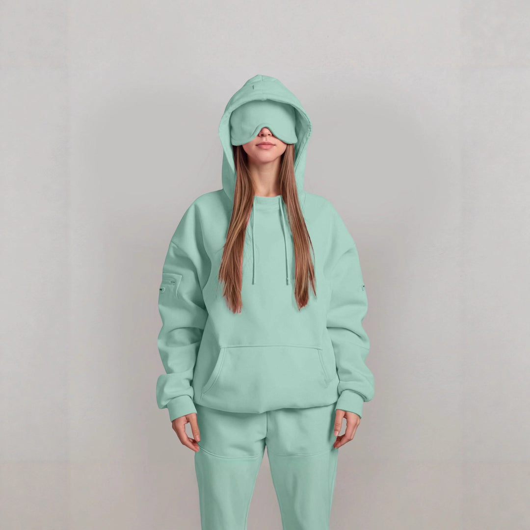 Damen kuscheliger Oversized Hoodie mit integrierter Augenmaske Drune
