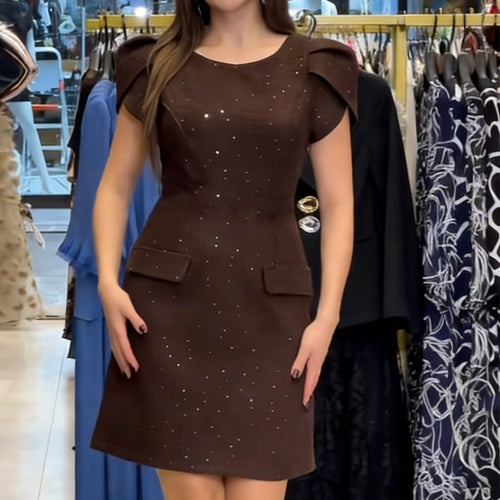 Damen Elegantes Kleid mit funkelnden Akzenten und taillierten Taschen Drune
