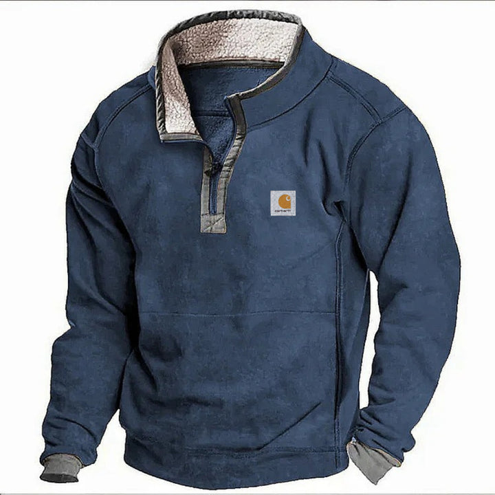 Herren Sherpa-Fleece-Pullover mit Halbzipper und Kontrastbesatz Drune